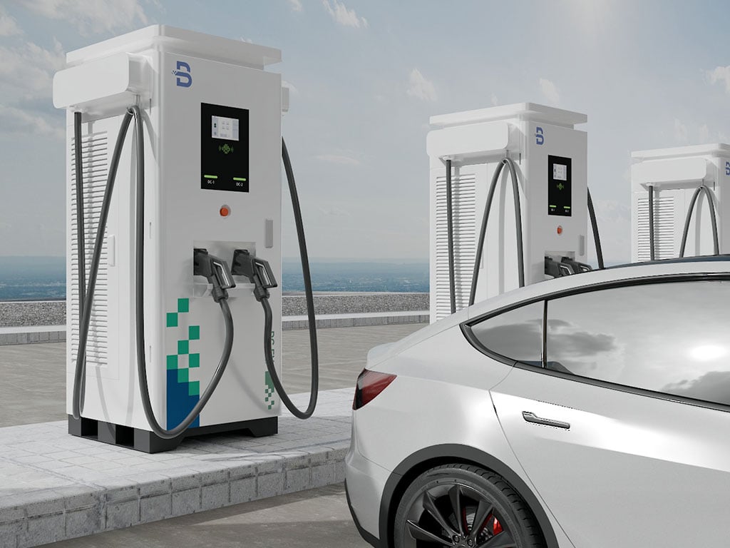 A black electric car