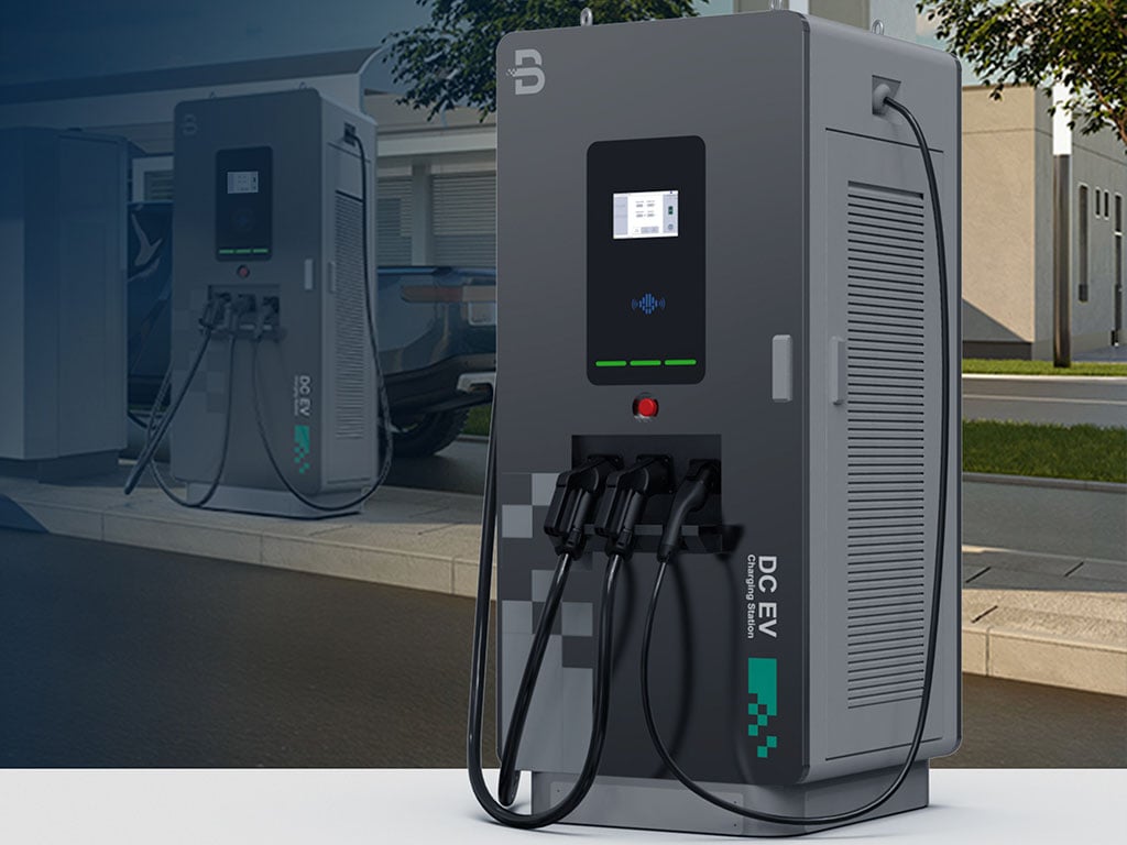 Electric vehicle charging station in parking lot