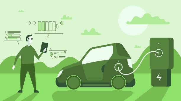 EV owner charging his eCar at the charger station